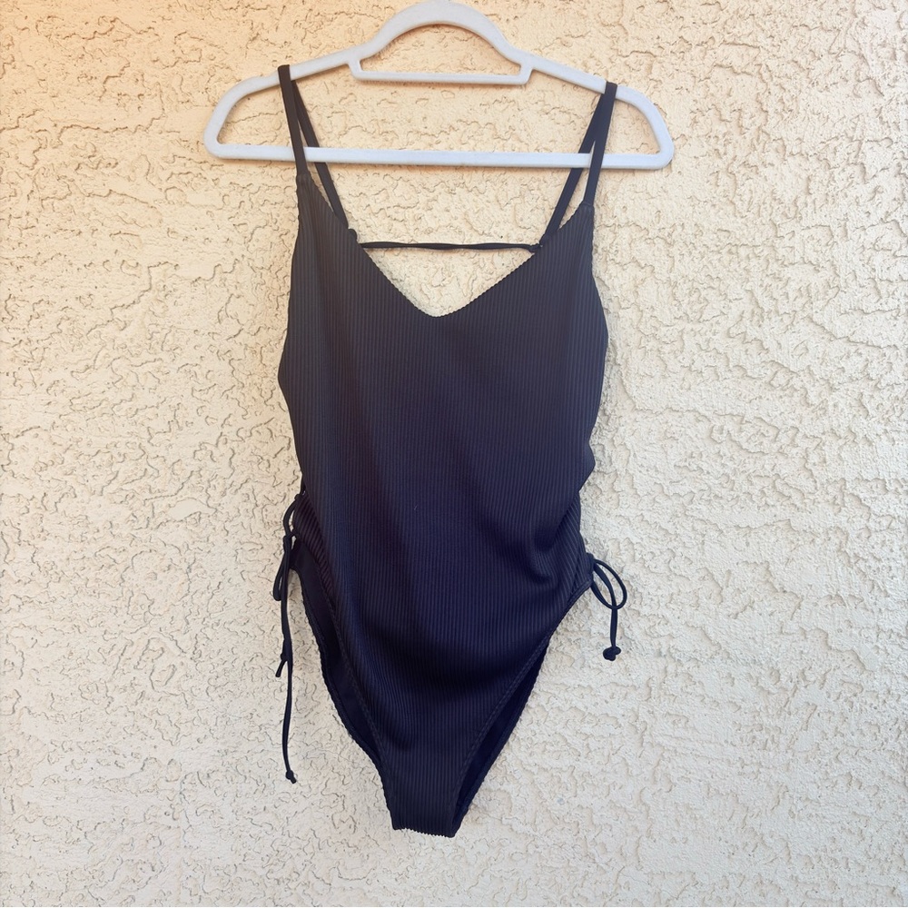 Hollister Black Ribbed One-Piece Swimsuit